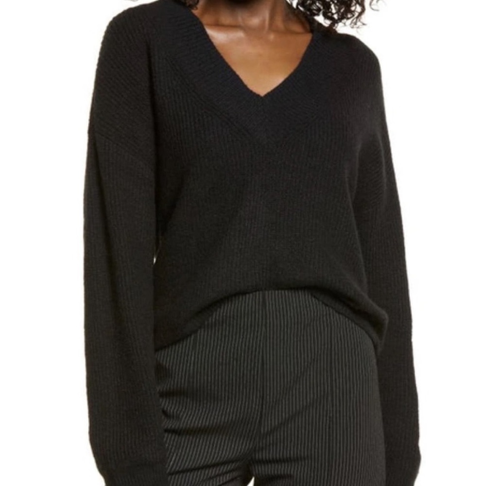 Open Edit chunky knit v neck cropped sweater